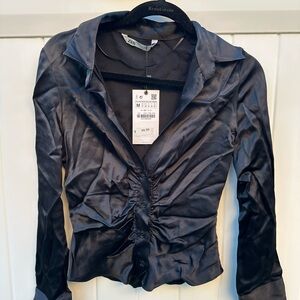 Zara Satin Button-Front Blouse